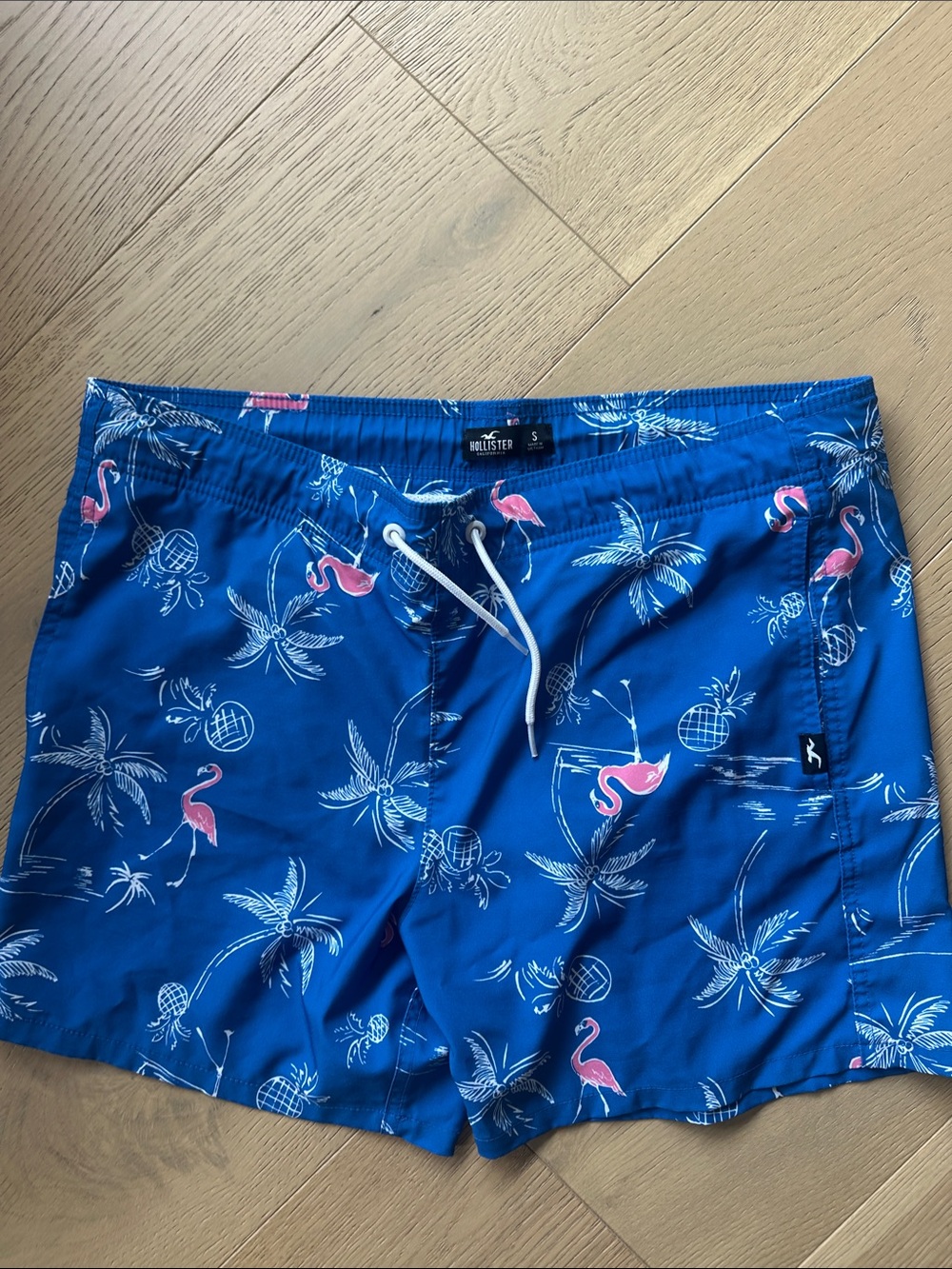 Hollister Blue Swim Trunks with Pink Flamingo & Palm Print